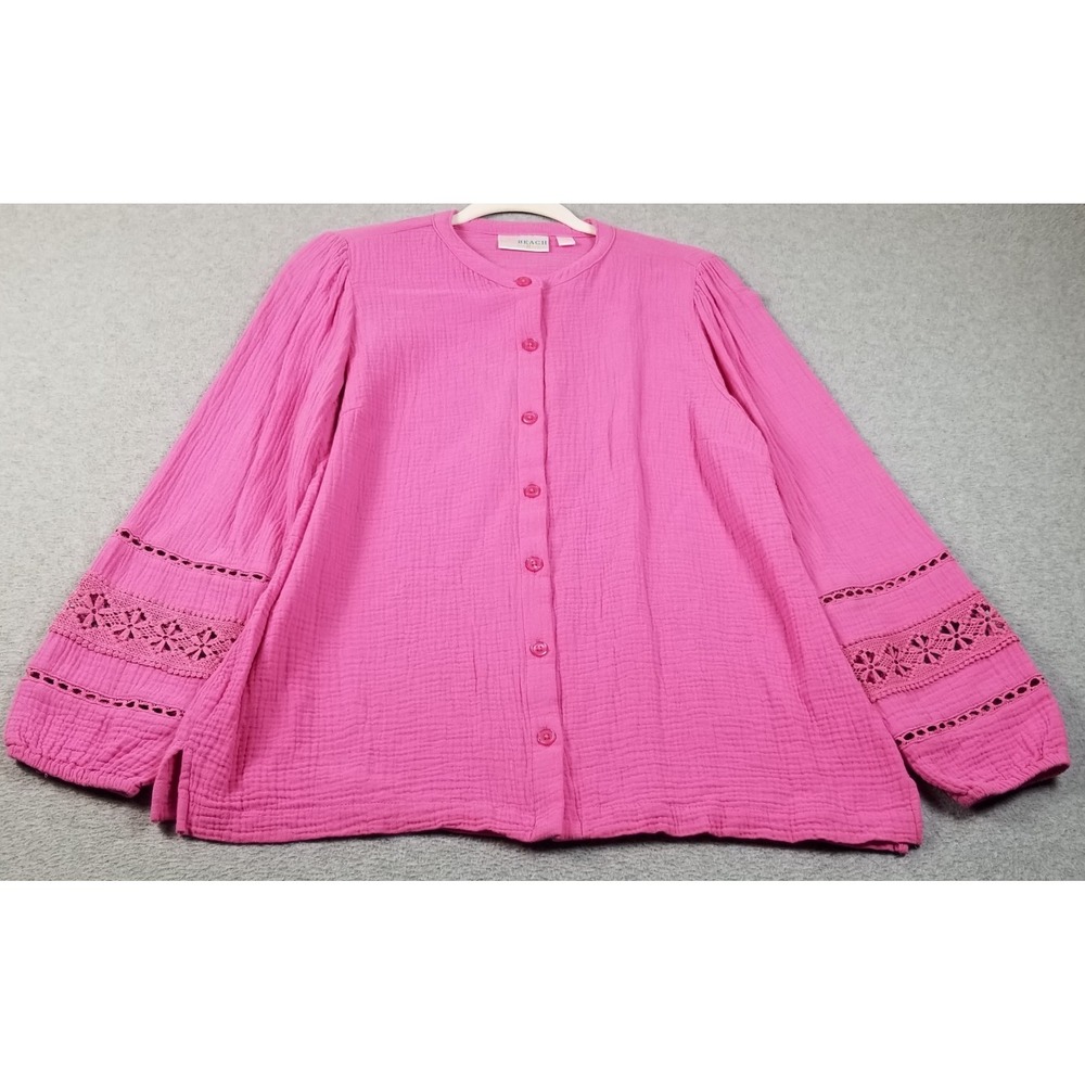 Kim Gravel Top Women Small S Pink Long Sleeve Blouse Button Up Gauze See Through